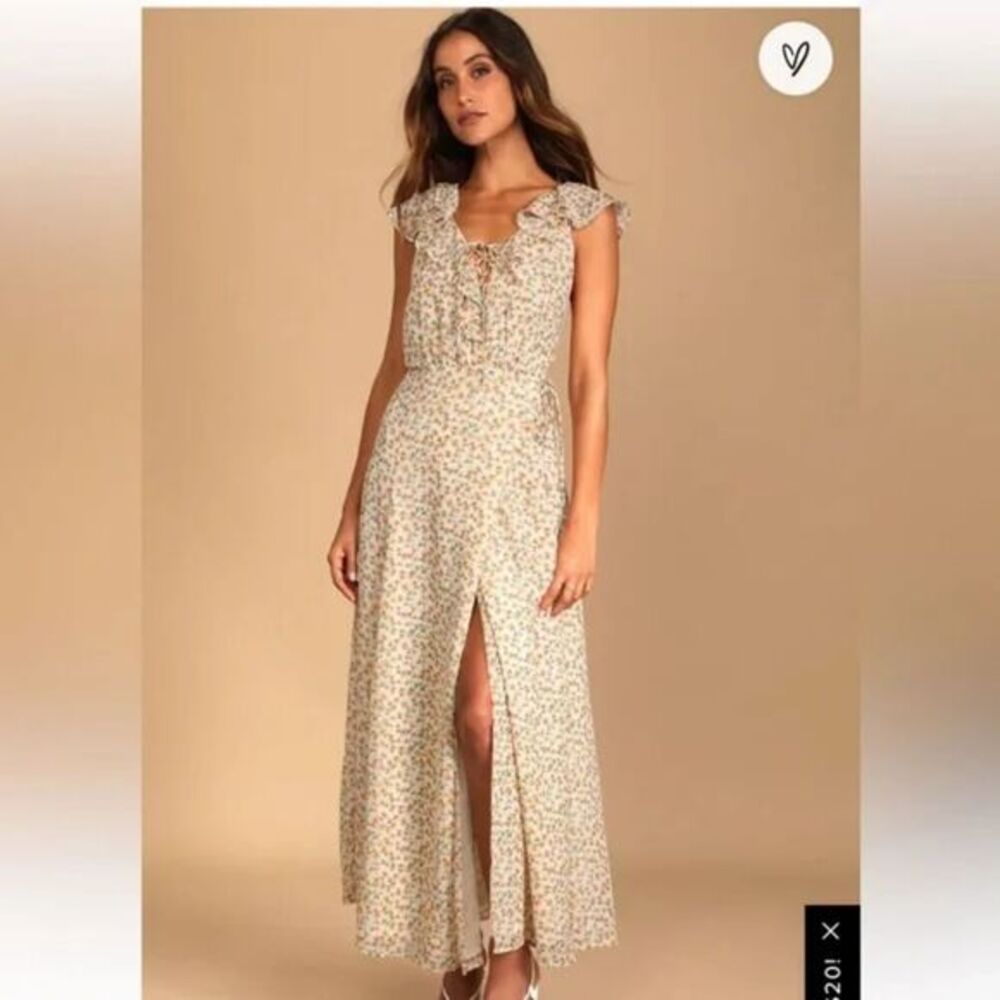 Lulus Happiest Moments Floral Lace-Up Maxi Dress Size MEDIUM